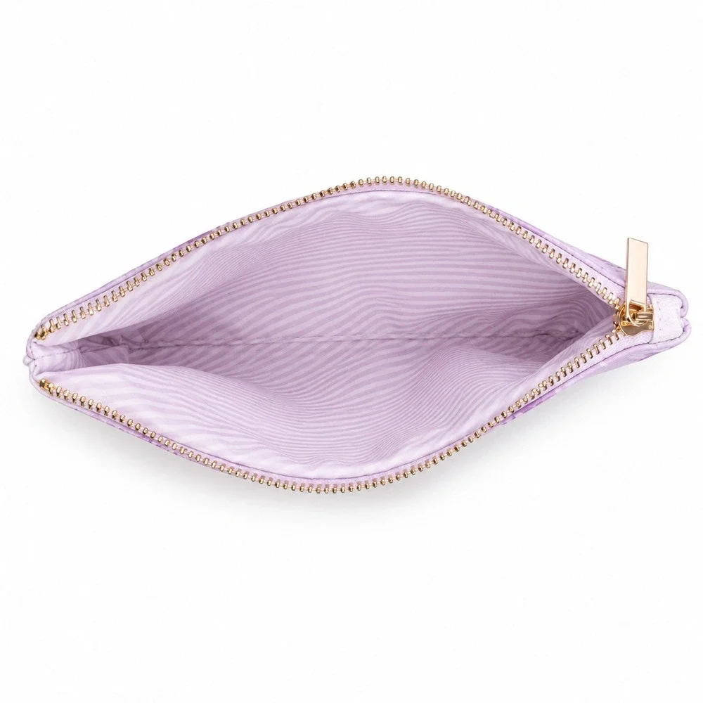 Hi Peach Layne Purple Floral Large Zipper Pouch Vegan Leather Makeup Bag Bag